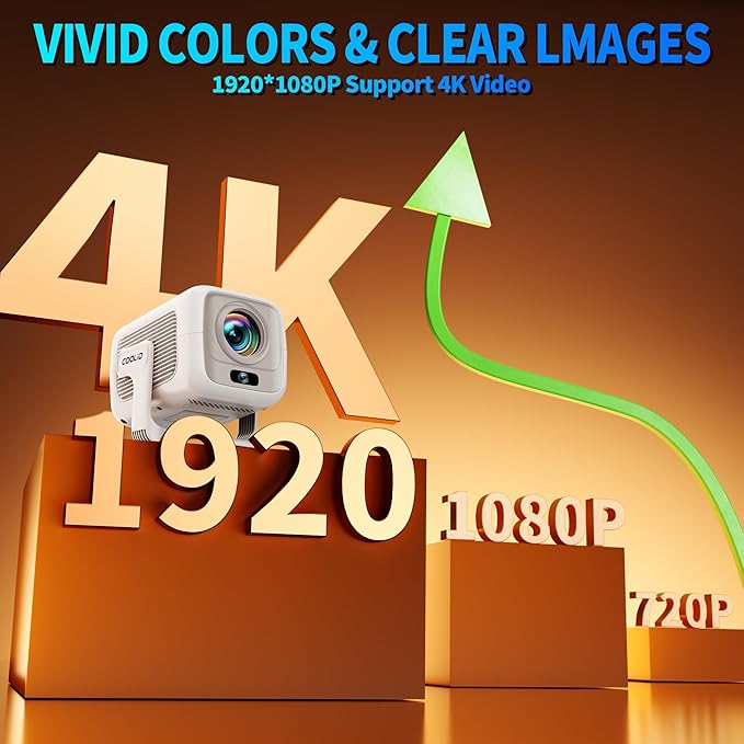 Mini Projector 1080P, Projector 4K Full HD, Smart Projector Featuring Auto Focus & Keystone Correction with Built-in Apps, Portable Projector WiFi 6 & Bluetooth 5.4 180° Rotation for Phone/Tablet/HDMI