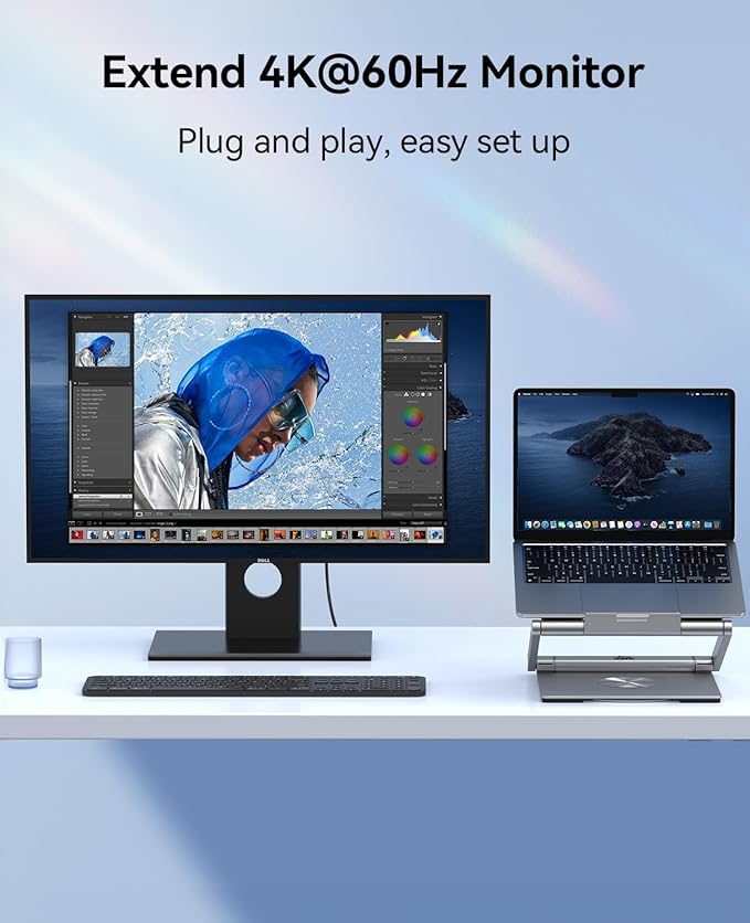 Laptop Docking Station Stand 4K@60Hz for MacBook Pro/Air M3/M4, Dell/HP/Surface/Lenovo/Chromebook, Laptop USB Hub Stand with HDMI, 3 USB, Ethernet, PD 3.0, Adjustable Dock with 360° Rotate Base