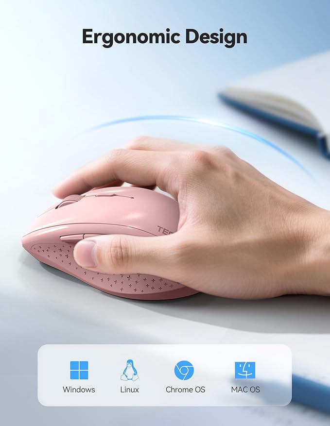 TECKNET Wireless Mouse Rechargeable,Mouse for Laptop Computer,2.4G USB Computer Mice Wireless,6 Button 6400 DPI Ergonomic Silent Mice,Portable Cordless Travel Mice-Wide Compatibility