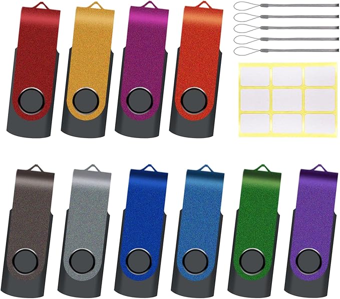 10 Pack 1GB Flash Drive,XUANREG USB 2.0 Thumb Drives Jump Pen Drive Memory Stick with Sticker Paper and Lanyards, Bulk USB Drives,1GB