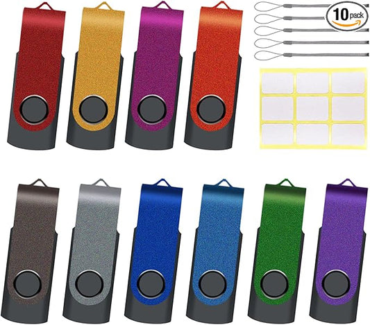 10 Pack 32GB USB Flash Drive,XUANREG USB 2.0 Thumb Drives Bulk Drive Memory Stick with Sticker Paper and Lanyards, Bulk USB Drives 32GB