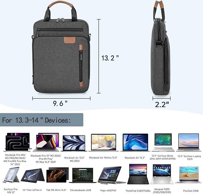 13.3-14 Inch Laptop Sleeve Bag, Padded Carrying Case for MacBook Pro M3/M2 14" /13", MacBook Air 13.6" M3/M2 2024/2022, Surface Pro AI PC/9/8 13",Protective Bag with Accessory Pocket, Grey