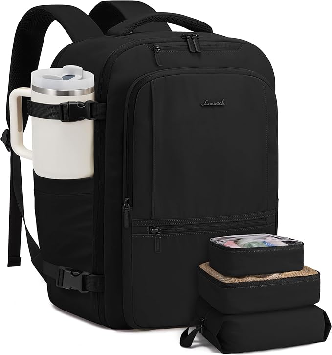 LOVEVOOK Travel Backpack for Women & Men, 60L Large Carry On Backpack Airline Approved, TSA Personal Item Weekender Bag, Water Resistant Laptop Backpacks with 3 Packing Cubes for Travel Essentials