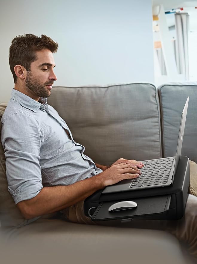 SAIJI Portable Laptop Lap Desk w/Retractable Mouse Pad Tray - Multifunction Lap Desk with Storage for Travel, Office and Home, Fits up to 15.6 inch Laptops (Black)