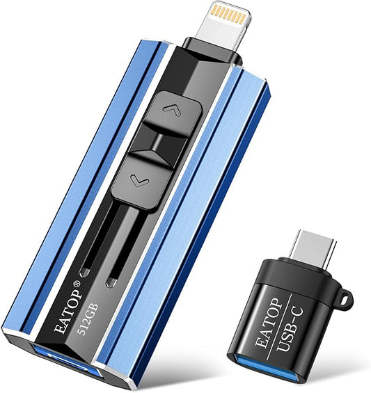 512GB Flash Drive Intended for iPhone iPad Android and Computers, 4 in 1 Photo Stick for Phone Memory Storage Easily Backup Photos Videos, Plug and Play, No Application Required (Navy Blue)