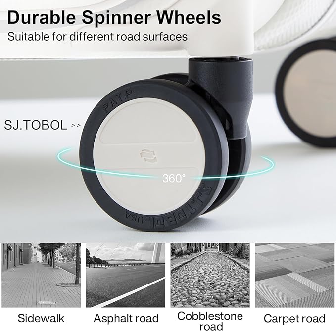 Hanke Multifunctional 26 Inch Checked Luggage Hard Shell Suitcases with Wheels Travel Trunk Style Luggage Large Rolling Suitcase for Women Men(Ivory White)