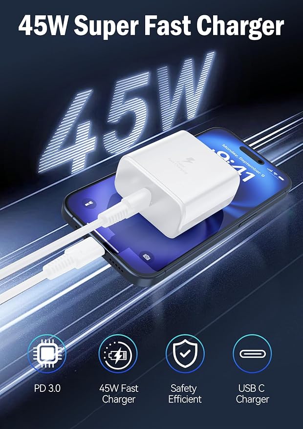 45W Super Fast Charger for Samsung, 6.5FT/2M USB C Charger Fast Charging for Samsung S25/S24/Plus/Ultra, PD 3.0 GaN Type C Charging Block Compatible with iPhone 17/16/15 and More