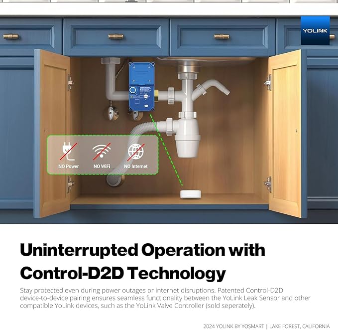 YoLink Water Leak Starter Kit: Hub + 2 Leak Sensor 1 (Silent), LoRa Long-Range, App/SMS/Email Alerts, D2D Offline Triggers, 2 AAA Up to 5-Year Battery, Works with Alexa/IFTTT/Home Assistant