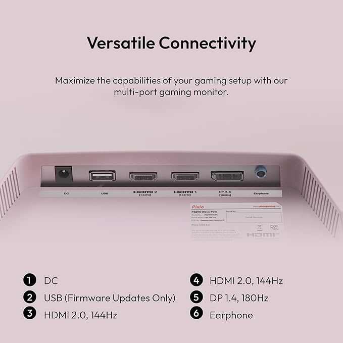 Pixio PX278 Wave Pink 27 inch 180Hz Refresh Rate QHD 1440p Resolution Fast IPS Panel 1ms GTG Response Time Pink Gaming Monitor with FreeSync