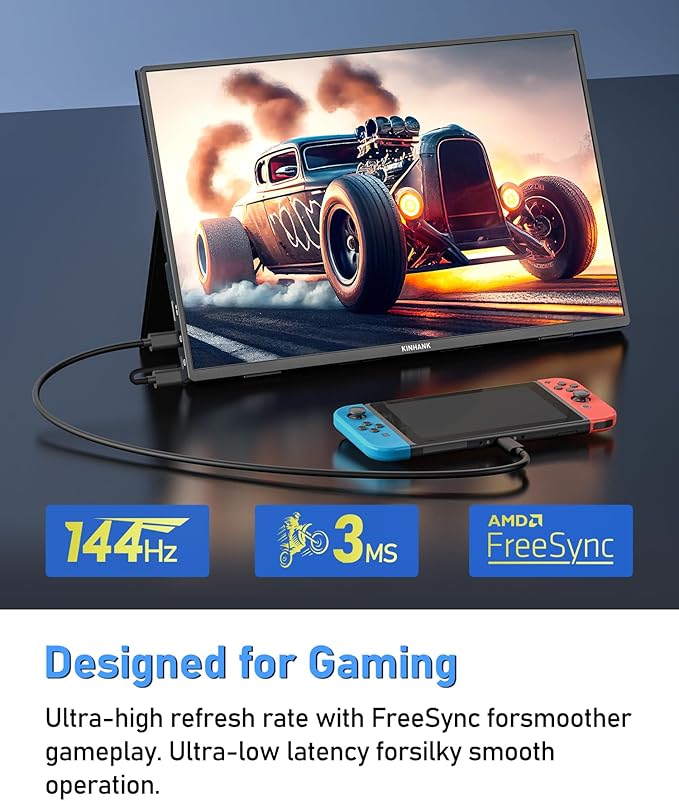 2.5K 144Hz Portable Gaming Monitor 16", 2560x1600, Plug & Play, 100% sRGB, 500nits, 16:10, Eye Care Second Computer Display with Speakers for Laptop, PC, Mac, P-S4/5, Sw-tch, X-BO, USB-C/HDMI, (K16G)