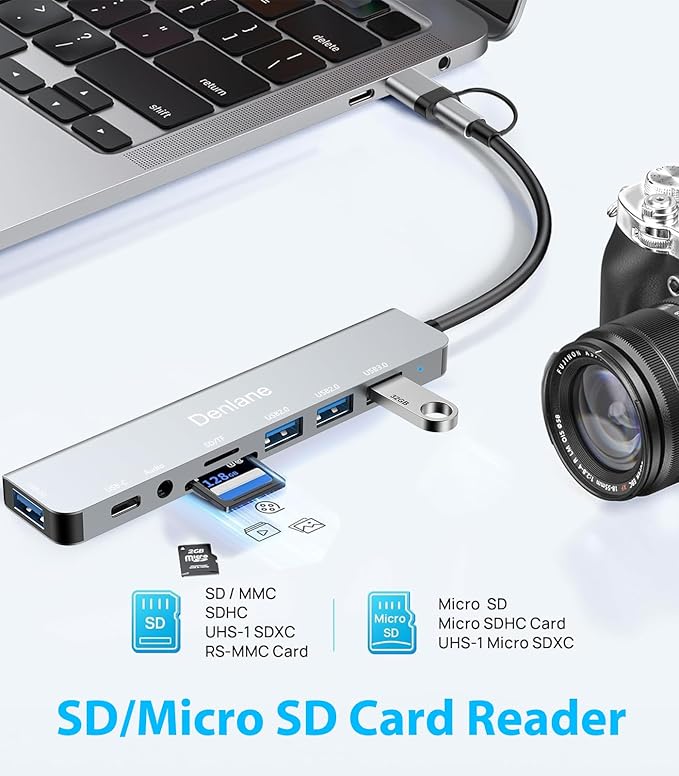 USB C Hub USB Hub 3.0 for Laptop, Upgrade 8 in 2 USB Splitter with USB-C/4 USB A Port Extender, TF/SD Card Slot, 3.5mm Audio Adapter, USBC USB Dongle for PC/Mac/MacBook/Laptop/iPad/Tablet