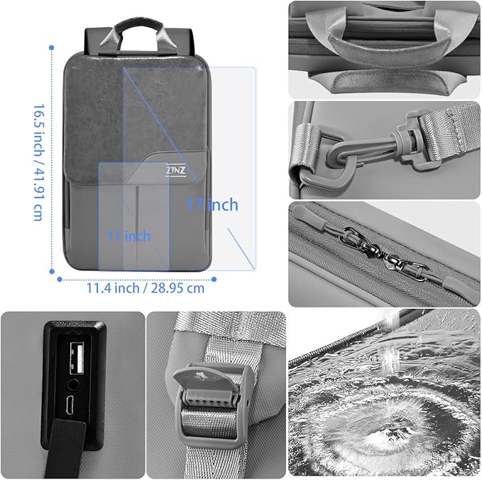 ZINZ Slim & Expandable Laptop Backpack 15.6 16 17 inch Travel Business Backpack Water-Resistant Daypack for Men and Women，Grey
