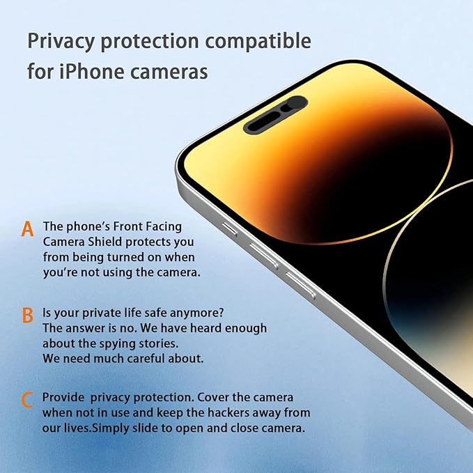 Front Camera Cover,Webcam Cover Compatible for Phone 14Pro/14 Pro Max/15/15Plus/15Pro/15Pro Max/16/16Plus/16Pro/16Pro Max,Protect Privacy and Security,Not Affect Face ID, 2 Pack-Black