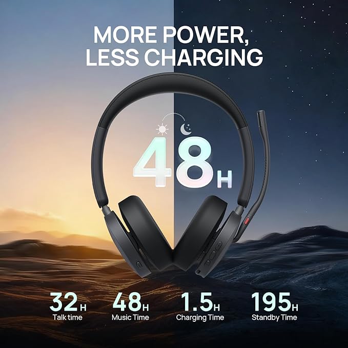 Yealink WH68 Hybrid with Charging Stand ANC Headsets, 492ft Rang DECT&Bluetooth Wireless Headset, Stereo Active Noise Cancellation (Teams,Zoom,UC) Headphones with 6X Mic,32H Call, Work for PC,Phone