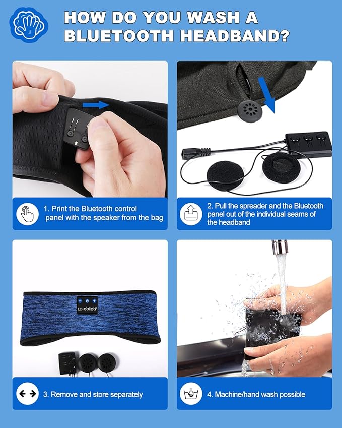 LC-dolida Sleep Headphones Wireless Bluetooth Headbands, Women Sports Earphones Sweat Head Bands, Over-Ear Headphones Headbands for Women's Hair Ultra-Thin Perfect for Side Sleepers Workout Yoga