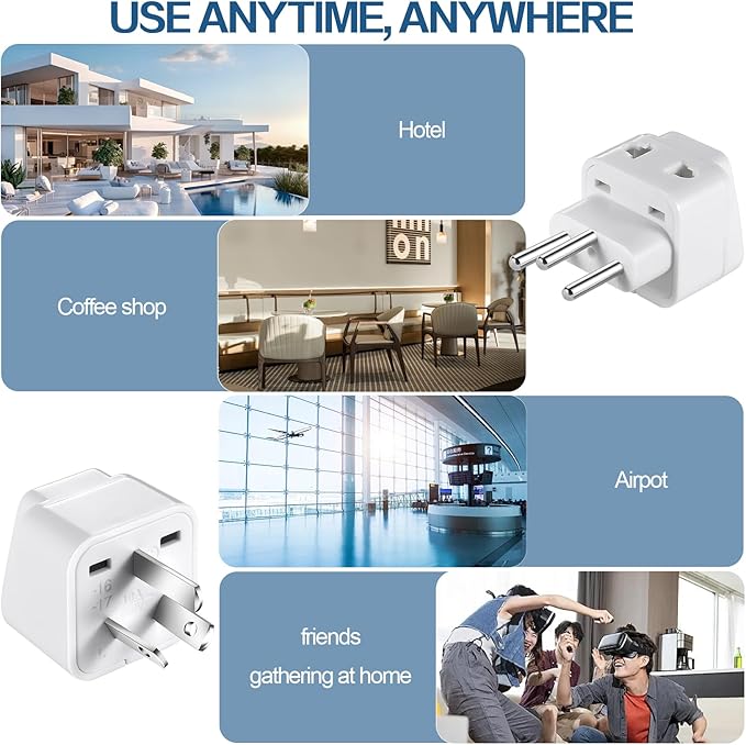 US to Argentina and Uruguay Travel Adapter Type I,Travel Plugs for Argentina ，Universal to Brazil/Australia/Switzerland Type N, Power Plugs Pack of 2 （White ）