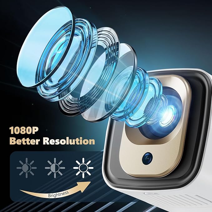 Mini Projector with WiFi & Bluetooth - 4K Supported Portable Smart Projector, Auto Focus 1080P, 5W Speaker, Built-in Apps, Voice Control for Indoor/Outdoor Movies