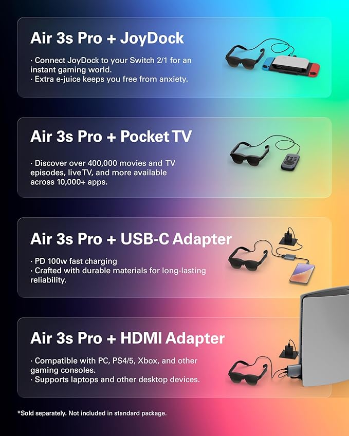 RayNeo Air 3s Pro AR/XR Glasses - 201'' 1200 Nits 120Hz HueView 2.0 Video Display Glasses, Smart Gaming Glasses for iPhone 16,15/Android/Mac/Switch 2/PS5/SteamDeck - Next-Gen Personal Theater