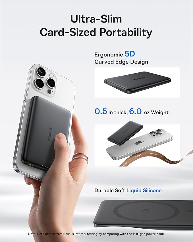 Baseus Picogo Magsafe Portable Charger, Qi2 Certified 0.5" Ultra Slim 15W Wireless Power Bank, 10000mAh 27W Fast Charging Magnetic Battery Pack with USB-C for iPhone 17/16/15/14/13/12 Series Only