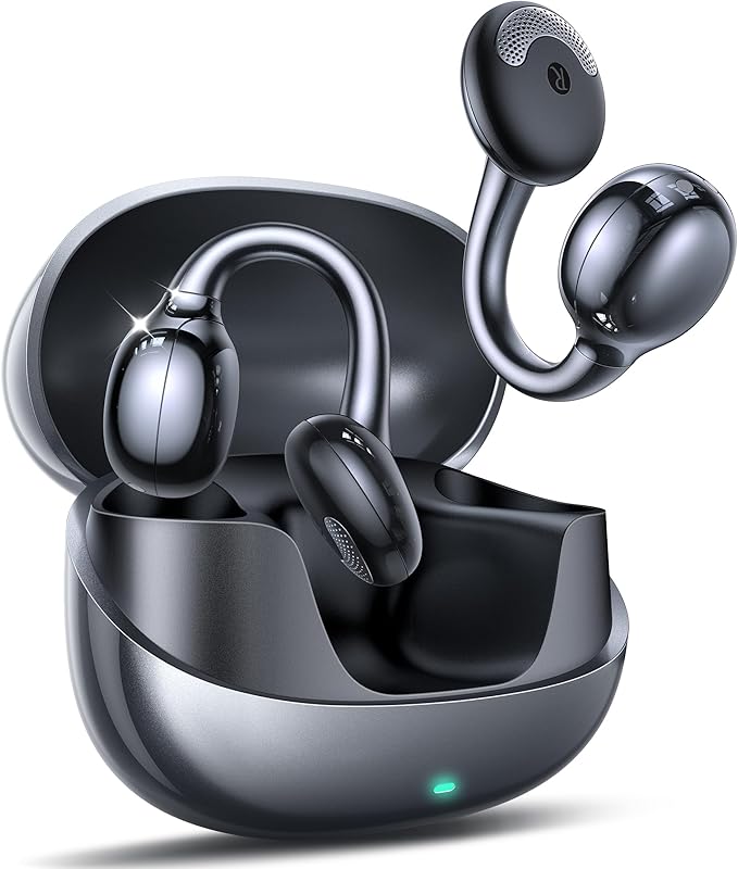 JOYROOM OE3 Clip-On Earbuds, Wireless Open Ear Earbuds Headphones with Auto L-R Recognition, Omni Tap Control, Immersive Sound, and Ultra-Light 4.9g Fit, Comfortable for Workouts and Daily Use（Black）