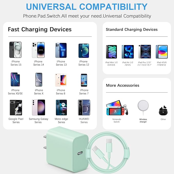 iPhone 17 16 15 Charger Fast Charging 3+3Pack Type C Charger USB C Chargers Block with 6FT Cable for iPhone Air/17/17 Plus/17 Pro/17 Pro Max/16/16 Plus/16 Pro/16 Pro Max/15/15 Pro Max/iPad Pro