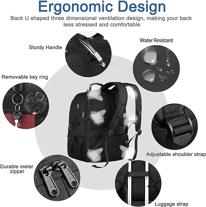 Z-MGKISS Extra Large Backpack for Men, Gaming Laptop Travel Bag Fits 18.4-19" Laptops, TSA Flight-Approved Backpack, Anti-Theft Gym College Business Work Mens Daypack, Black