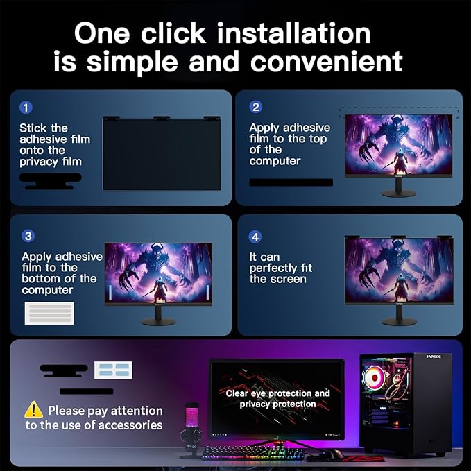 [2 Pack] Magnetic Computer Privacy Screen Filter 24 Inch for 16:9 Widescreen Monitor Desktop PC, 24in Hanging Removable Anti Glare Blue Light Protector, Double Sided Reversible Eye Care Film