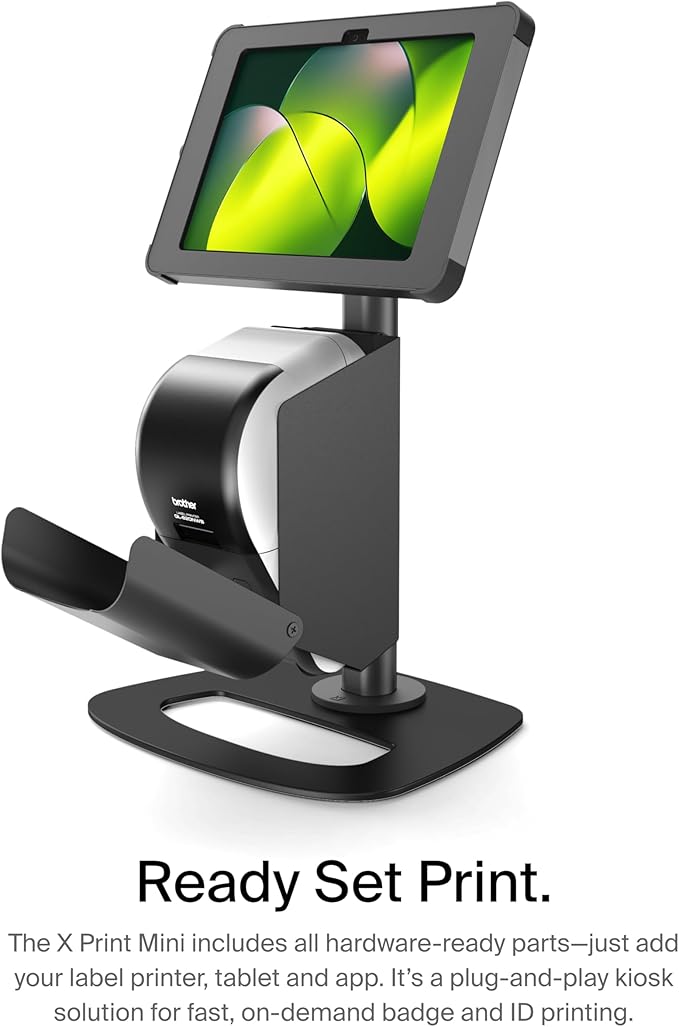 SPROCKET X Print Mini Desktop Tablet Stand with Brother QL Label Printer Integration - Professional iPad Stand for Desk That Reimagines Visitor Management and Check-in - Compatible with iPad 10.2
