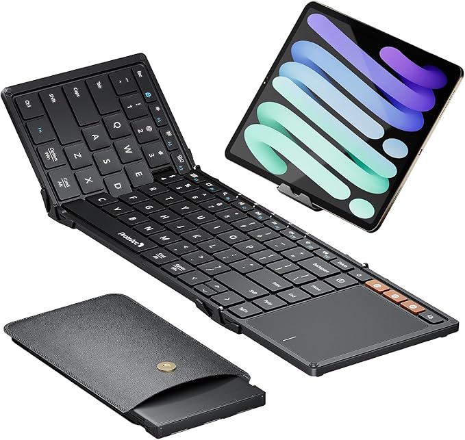 ProtoArc Foldable Keyboard with Touchpad, XK01 TP Folding Portable Keyboard, Full Size Keys, Large Trackpad Bluetooth Travel Keyboards for Laptop PC Tablet - Black