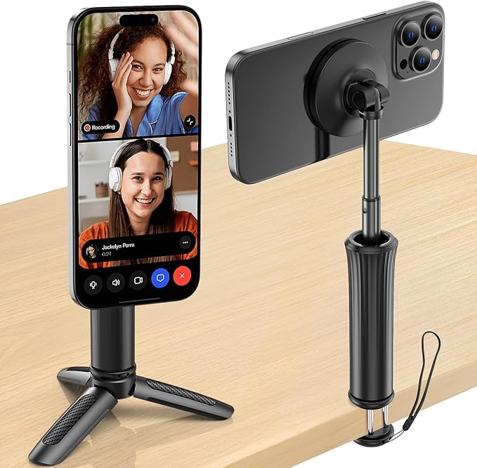 Phone Holder Stand for Desk,Adjustable Phone Holder for Recording,iPhone Stand for Filming,Cell Phone Stand Office Camping Travel Essentials,Detachable Tripod, Magnetic Stand for iPhone,Galaxy
