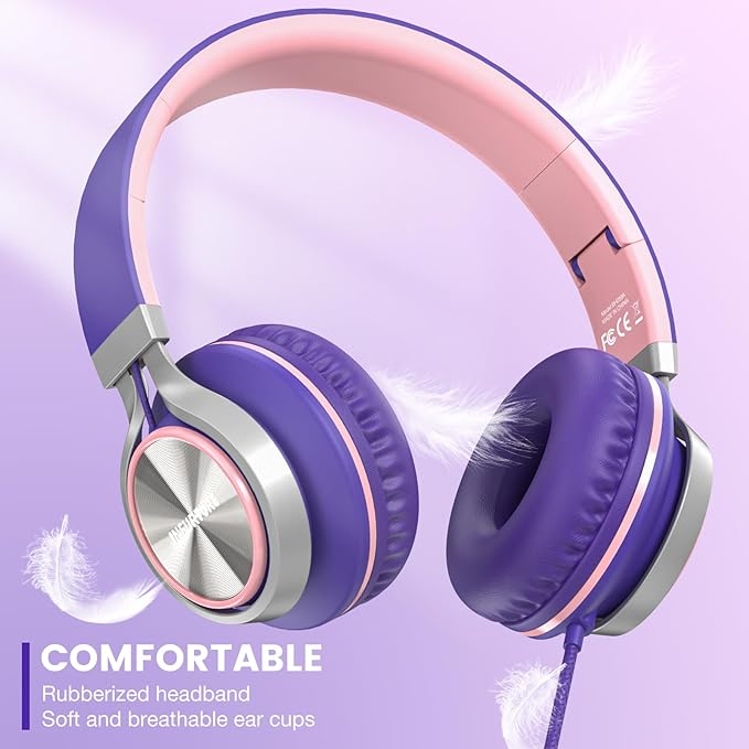 INFURTURE USB C Headphones with Mic,Volume Control,Tangle-Free Plaiting Line,Wired Headphones Type c,Lightweight Foldable for iPhone 16/15 Headphone Series/Tablet/School/Travel/Sports/Audiobooks