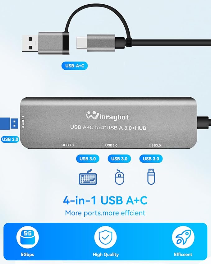 USB hub Splitter USB Splitter for Laptop,USBA 3.0 1to4,USBA/C 3.0 Splitter usbc hub for Laptop,usb3.0 Port Expander usbc Adapter to usb3.0,USB Expander,USB c hub Plug and Play