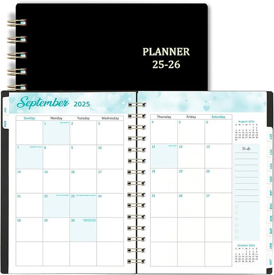 Daily Planner 2025-2026, 6.1" x 8.3", Jul.2025-Jun.2026, 2025 Planner Weekly and Monthly, Calendar 2025 with Tabs & Pocket, 100GSM Thick Paper, Black
