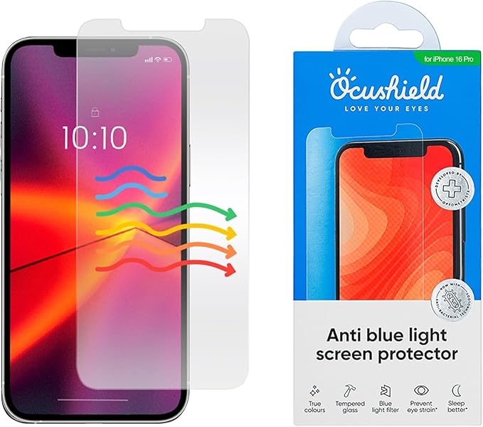 Ocushield Anti Blue Light Tempered Glass Screen Protector for iPhone 16 Pro/iPhone 17 (6.3") - Protect Your Eyes, Reduce Migraines & Improve Sleep