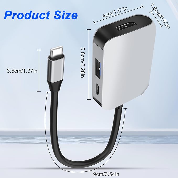 XMSJSIY USB Type-C Hub 3 in 1 Multiport Splitter Adapter with 4K HDMI & 5Gbps USB 3.0 & 100W Type-C PD Fast Data Transfer and Charging for Laptop,PC,TV Phone -1PCS