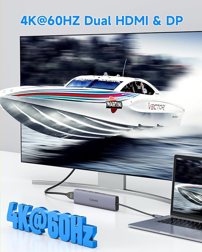 10Gbps USB C Hub, USB-C Laptop Docking Station, 8in1 Triple Display Docking Station for Dell Hp Lenovo Surface Windows (Dual HDMI+ DisplayPort + PD3.0 100W +SD TF Card Reader +10GB USB Port)