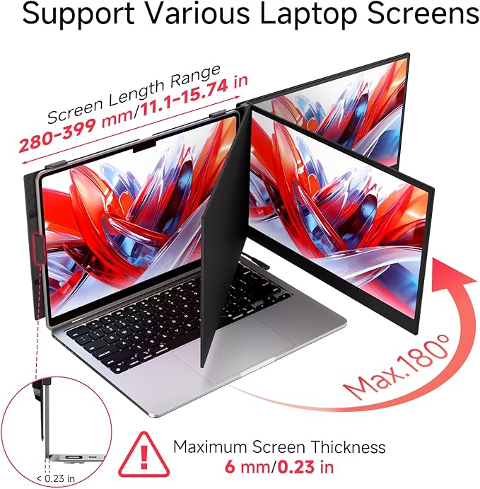 Laptop Screen Extender, 14" Lightweight & Ultra-Thin 1080P IPS Portable Laptop Monitor, Dual Monitor Extender for Remote Work/Business Travel/Home Office, Compatible with Windows/Mac/Chrome