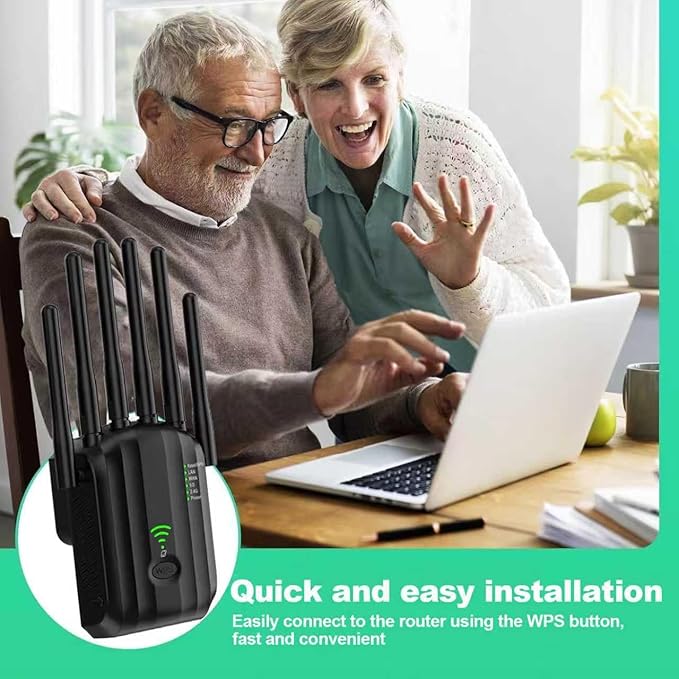 WiFi Extender,WiFi Extender Signal Booster for Home Covers up to 10000 sq.ft & 88+ Devices, New 6X Faster Wireless WiFi Repeater with Ethernet Port, WiFi Booster Compatible with All Routers (Black)