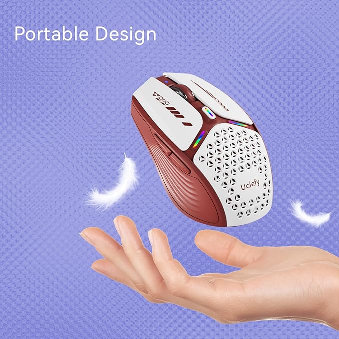 Uciefy Bluetooth Wireless Mouse, (BT5.0/5.1+2.4GHz) USB C Rechargeable LED Mouse Battery Level Visible, Honeycomb Magnetic Shell Cover with USB Receiver & Type-C Adapter for Laptop/PC/Mac/iPad-Red