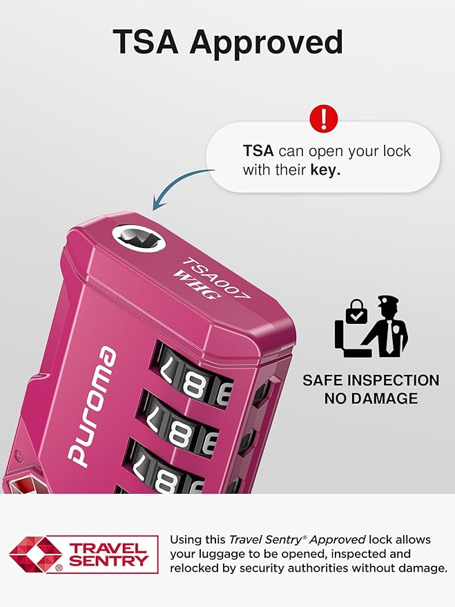 Puroma TSA Approved Luggage Locks, 2 Pack 4 Digit Resettable Travel Combination Code Lock with Zinc Alloy Body for Suitcase, Backpack, Laptop Bag, Gym Locker, Toolbox (Red-Violet)