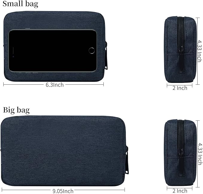dealcase Travel Electronics Cable Organizer Bag Accessories Bag,Canvas Waterproof Universal Electronics/Accessories Multifunction Carrying Case Gadgets Bag Pouch 2 pieces,Navy Blue(Small+Big)