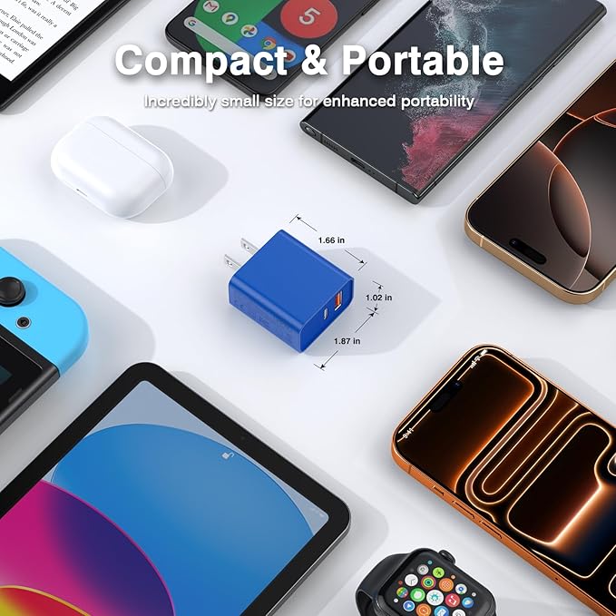 2 Pack USB C Charger, 20W PD Fast Charger Dual Port Plug Type C Charger Compatible for iPhone 12/13/14/15/16/17/Pro/Pro Max/Plus/X/SE3 iPad Pro Cube,Galaxy S25/S24 Dark Blue