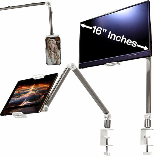 Stand for 16 Inch Portable Monitor - Heavy Duty Aluminum Mount with Infinite Angle Adjustment, Built-in Cable Management - Fits iPad Pro 12.9, Tablets, iPhone (Holds 4.7"-16" Devices)