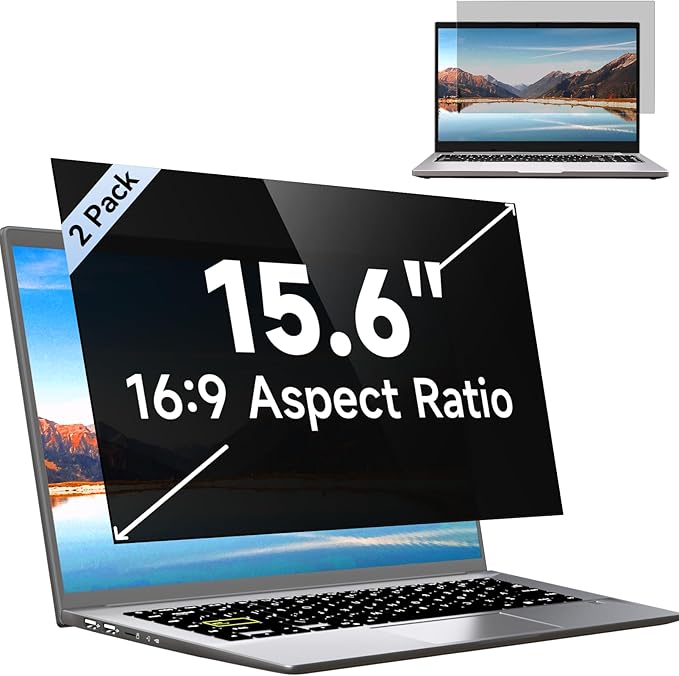 [2 Pack] 15.6 Inch Laptop Privacy Screen for HP/ Dell/ Acer/ Samsung/Asus/ Lenovo/Toshiba, Removable 16:9 Aspect Privacy Filter Screen Protector for 15.6 Inch Laptop, Anti Glare Blue Light Laptop