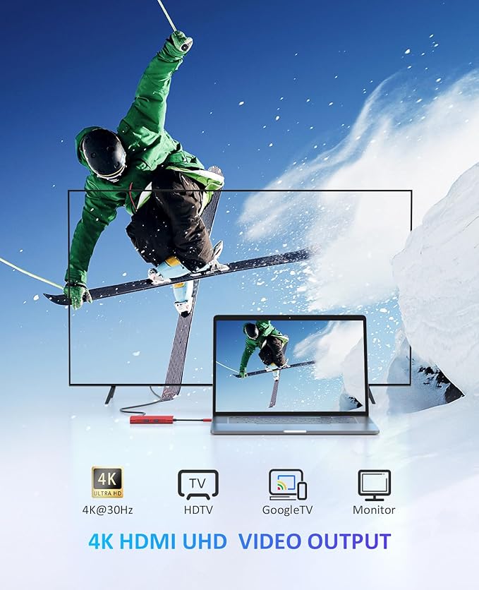 UtechSmart USB C Hub, Ethernet Multiport Adapter 6 in 1 USB C to HDMI Dock Compatible for MacBook Pro/Air, Chromebook, Dell XPS, HP and Type C Devices (Gigabit Ethernet 100W PD 4K HDMI USB 3.0) Red