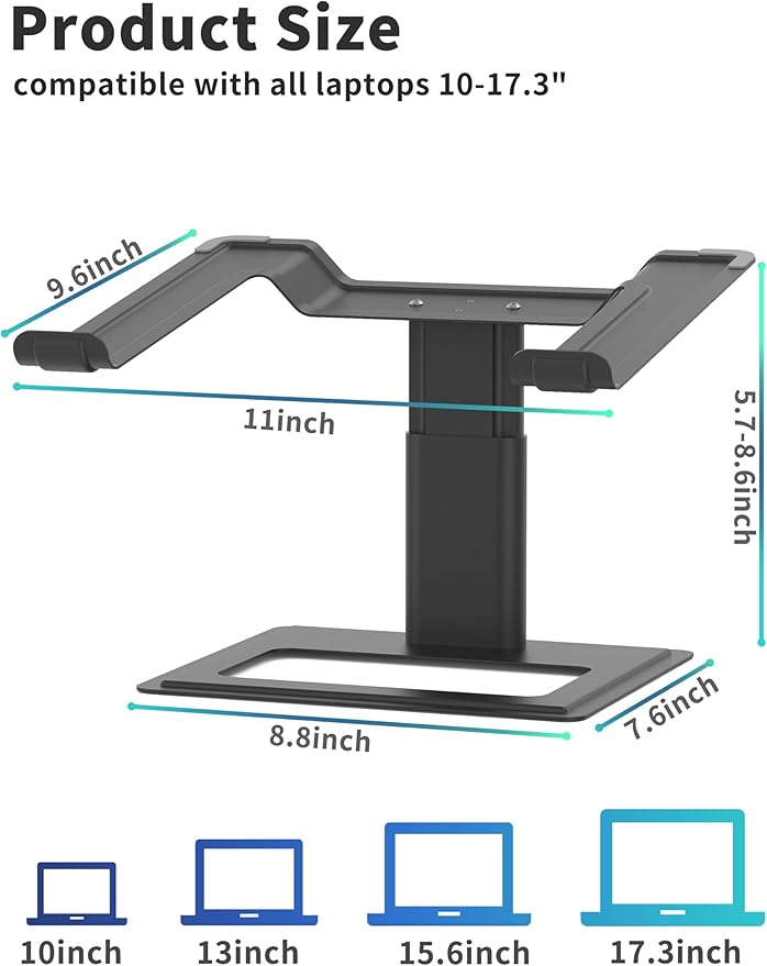 SOUNDANCE Adjustable Laptop Stand for Desk, Computer Stand, Ergonomic Laptop Riser Holder Compatible with 10 to 17.3 Inches Notebook PC Computer, Aluminum Black