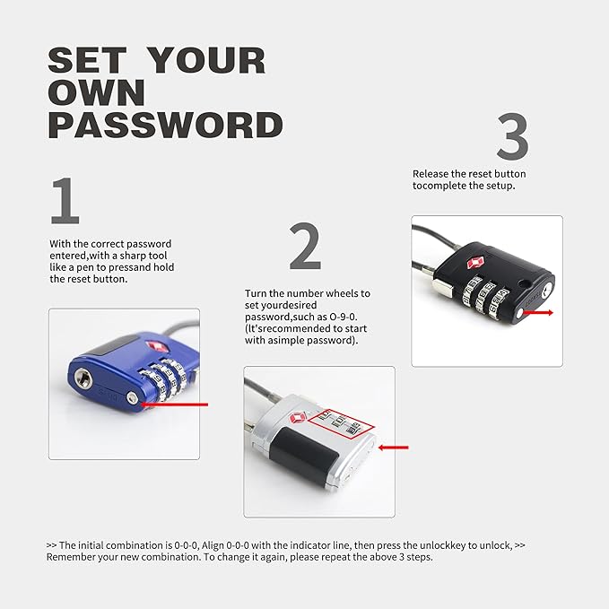 Luggage Locks TSA Approved 2 Pack, Small Combination Padlock, TSA Locks for Luggage, Combo Cabel Padlock for Travel Suitcase, Gym Locker, Gun Case, Ammo Can, Backpack Zipper (Black+Silver)