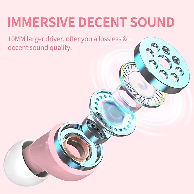 Wireless Earbuds Pink Bluetooh Earbuds with Mic Noise Reduction 36H Playtime IPX5 Waterproof Headphones in Ear Stereo Ear Buds Earphones for Sport,fit for Girls Women