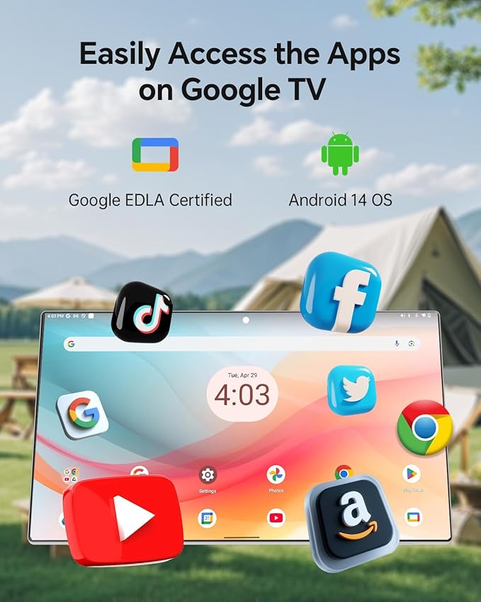 KTC 25 Inch Portable TV - Smart Touch Screen with Google Play, Android 14, Qualcomm 8G RAM+128G Storage, 1080P Smart Handy TV with 8MP Camera and Battery, Touchscreen Monitor for Camping, Bathroom