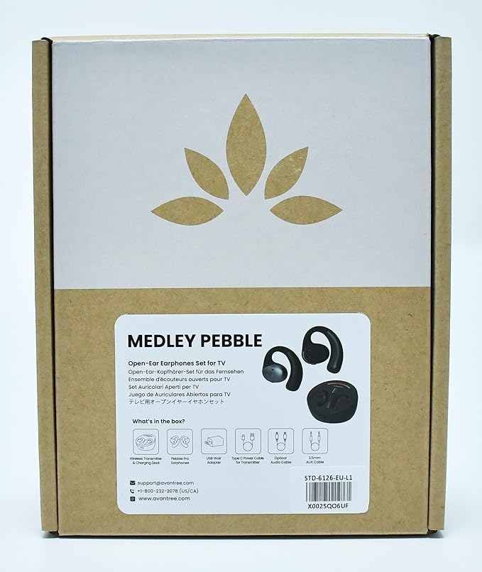 Avantree Medley Pebble - Wireless Earbuds for TV Listening, Clear Voice Open Ear Bluetooth 5.3 Headphones for Seniors & Hard of Hearing, with Transmitter and Charging Dock, 10hrs Play Time